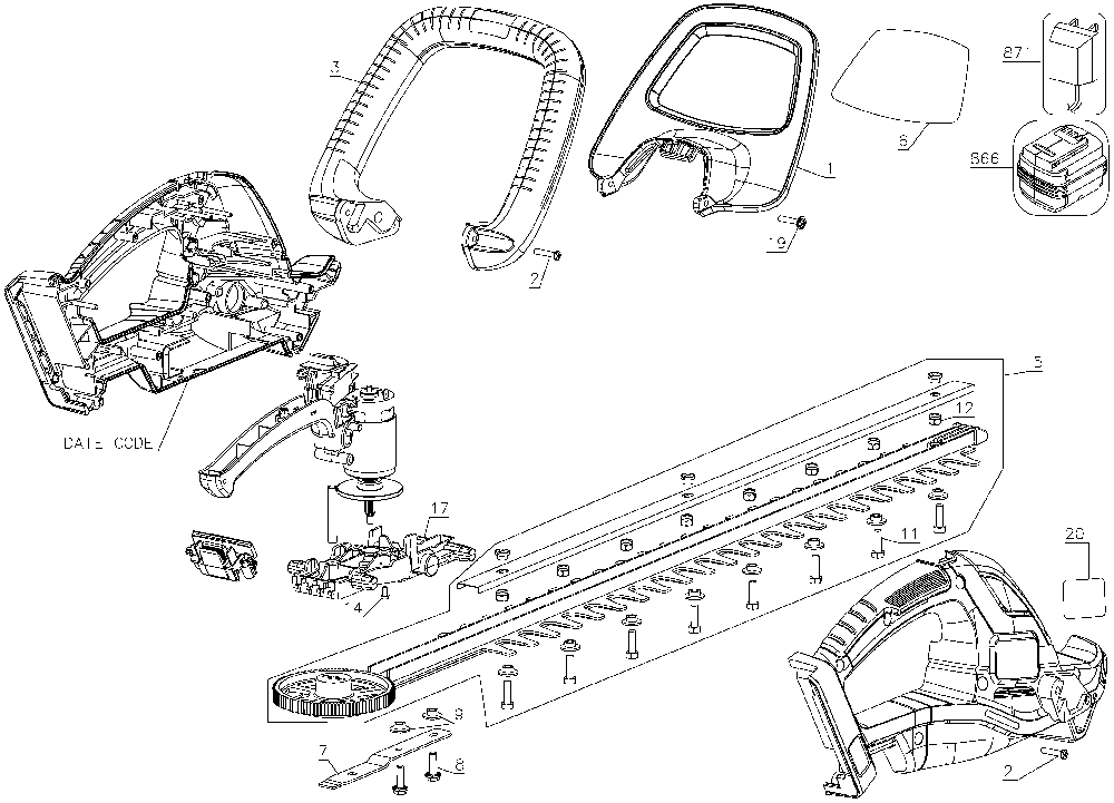 Exploded Diagram A Diagram and Parts List for LHT2240CFF Type 1 Black and Decker Hedge Trimmer